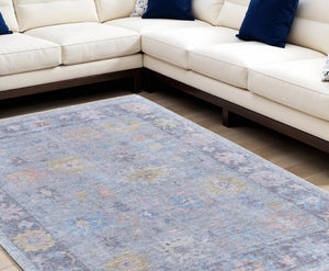 HomeRoots 4' Hand Woven Distressed Floral Area Rug in Orange, Blue & Gold - Vintage Charm with Fringe Edges 10' X 14' 566232
