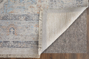 HomeRoots 4' Hand-Woven Ivory Blue Orange Oriental Area Rug with Distressed Finish and Elegant Fringe Detail 5' X 8' 566235