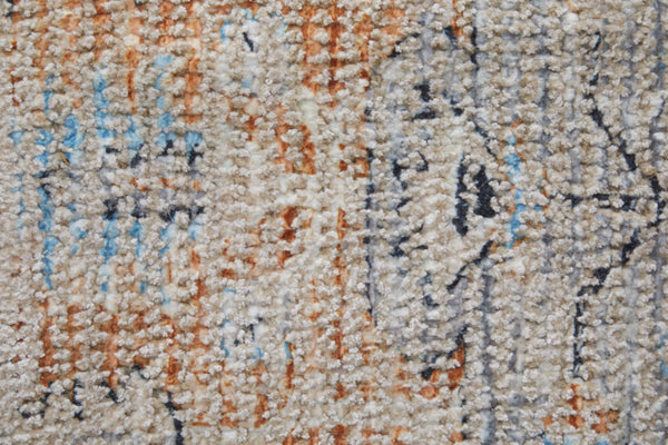 HomeRoots 4' Hand-Woven Ivory Blue Orange Oriental Area Rug with Distressed Finish and Elegant Fringe Detail 5' X 8' 566235