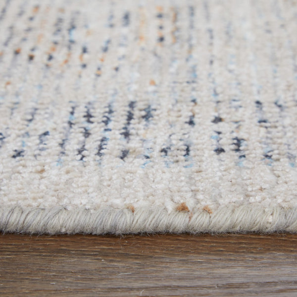 HomeRoots 4' Hand-Woven Ivory Blue Orange Oriental Area Rug with Distressed Finish and Elegant Fringe Detail 8' X 10' 566236