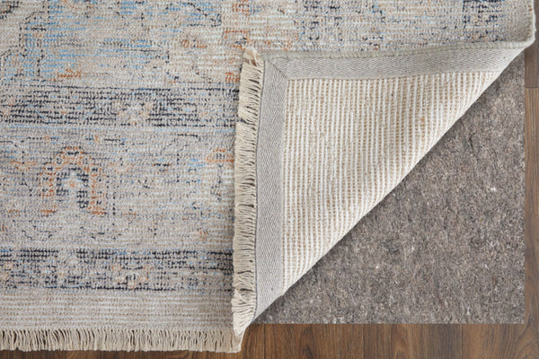 HomeRoots 4' Hand-Woven Ivory Blue Orange Oriental Area Rug with Distressed Finish and Elegant Fringe Detail 8' X 10' 566236