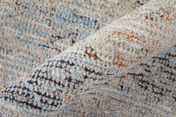 HomeRoots 4' Hand-Woven Ivory Blue Orange Oriental Area Rug with Distressed Finish and Elegant Fringe Detail 10' X 14' 566238