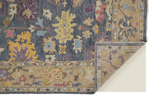 Homeroots 4' X 6' Gold Blue And Purple Wool Oriental Hand Knotted Area Rug With Fringe Gold Wool 566240