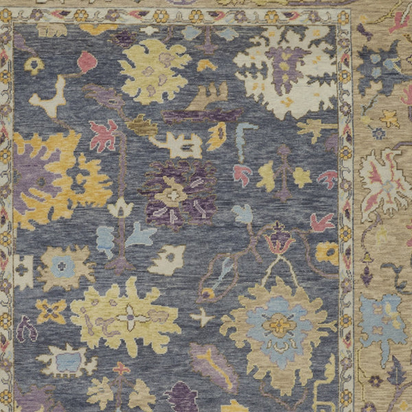 Homeroots 4' X 6' Gold Blue And Purple Wool Oriental Hand Knotted Area Rug With Fringe Gold Wool 566240