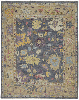 Homeroots 4' X 6' Gold Blue And Purple Wool Oriental Hand Knotted Area Rug With Fringe Gold Wool 566240