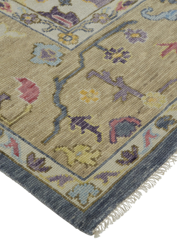 Homeroots 6' X 9' Gold Blue And Purple Wool Oriental Hand Knotted Area Rug With Fringe Gold Wool 566241