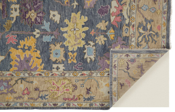 HomeRoots 4' Hand-Knotted Wool Oriental Area Rug in Rich Gold, Blue, and Purple - Timeless Elegance for Any Room 6' X 9' 566241