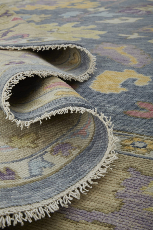 HomeRoots 4' Hand-Knotted Wool Oriental Area Rug in Rich Gold, Blue, and Purple - Timeless Elegance for Any Room 6' X 9' 566241