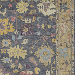 HomeRoots 4' Hand-Knotted Wool Oriental Area Rug in Rich Gold, Blue, and Purple - Timeless Elegance for Any Room 6' X 9' 566241