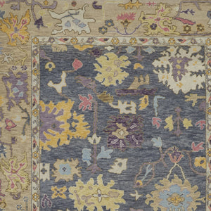 Homeroots 8' X 10' Gold Blue And Purple Wool Oriental Hand Knotted Area Rug With Fringe Gold Wool 566242