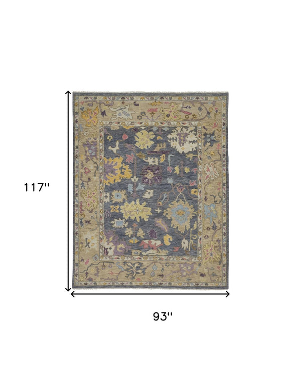 HomeRoots 4' Hand-Knotted Wool Oriental Area Rug in Rich Gold, Blue, and Purple - Timeless Elegance for Any Room 8' X 10' 566242