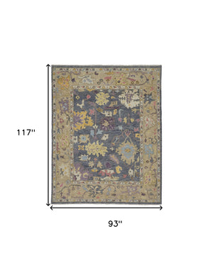 Homeroots 8' X 10' Gold Blue And Purple Wool Oriental Hand Knotted Area Rug With Fringe Gold Wool 566242