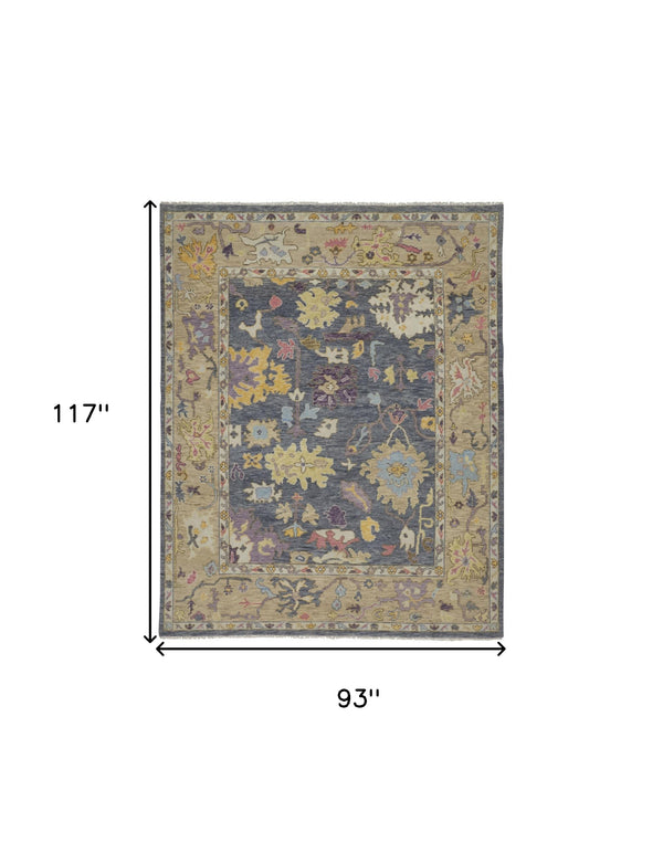 Homeroots 8' X 10' Gold Blue And Purple Wool Oriental Hand Knotted Area Rug With Fringe Gold Wool 566242