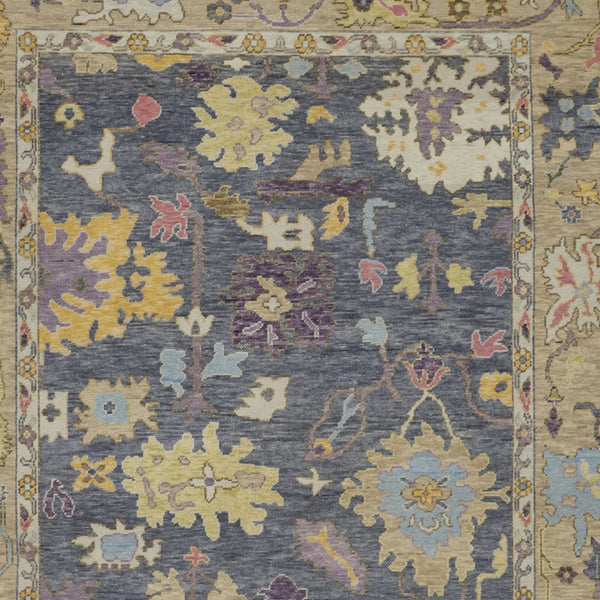 Homeroots 8' X 12' Gold Blue And Purple Wool Oriental Hand Knotted Area Rug With Fringe Gold Wool 566243