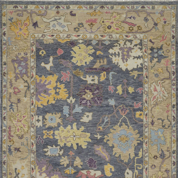 Homeroots 8' X 12' Gold Blue And Purple Wool Oriental Hand Knotted Area Rug With Fringe Gold Wool 566243