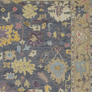 Homeroots 9' X 13' Gold Blue And Purple Wool Oriental Hand Knotted Area Rug With Fringe Gold Wool 566244