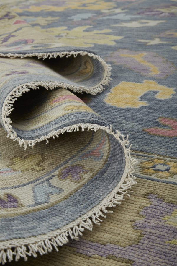 Homeroots 8' Gold Blue And Purple Wool Oriental Hand Knotted Runner Rug With Fringe Gold Wool 566245