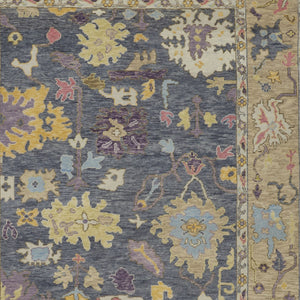 Homeroots 12' X 15' Gold Blue And Purple Wool Oriental Hand Knotted Area Rug With Fringe Gold Wool 566246