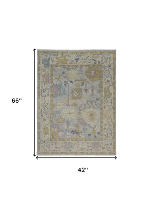 Homeroots 4' X 6' Purple Gray And Gold Wool Oriental Hand Knotted Area Rug With Fringe Gray Wool 566248
