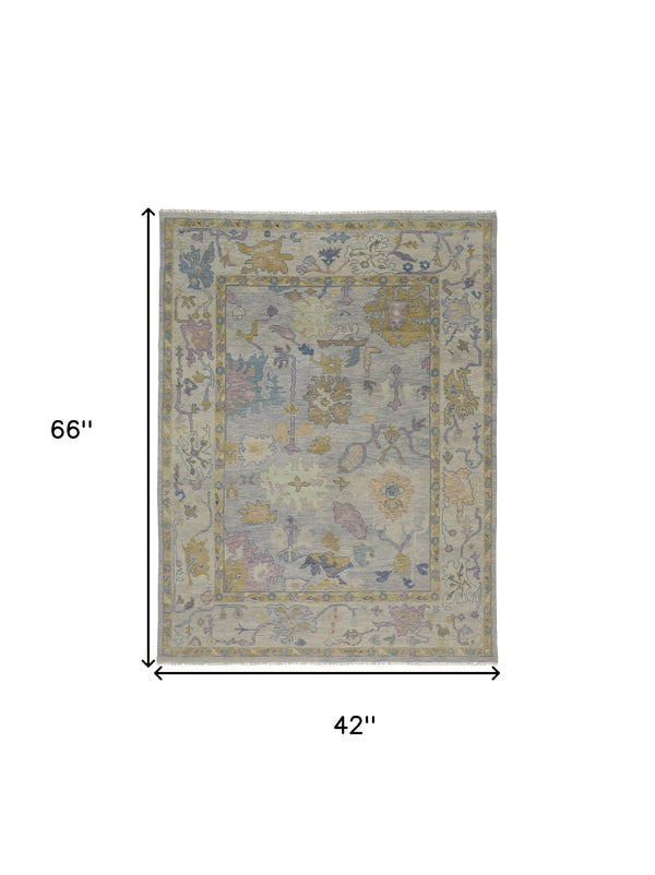 Homeroots 4' X 6' Purple Gray And Gold Wool Oriental Hand Knotted Area Rug With Fringe Gray Wool 566248