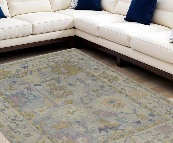 HomeRoots 4' Hand-Knotted Wool Oriental Area Rug in Rich Gold, Blue, and Purple - Timeless Elegance for Any Room 8' X 10' 566250