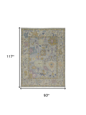 Homeroots 8' X 10' Purple Gray And Gold Wool Oriental Hand Knotted Area Rug With Fringe Gray Wool 566250