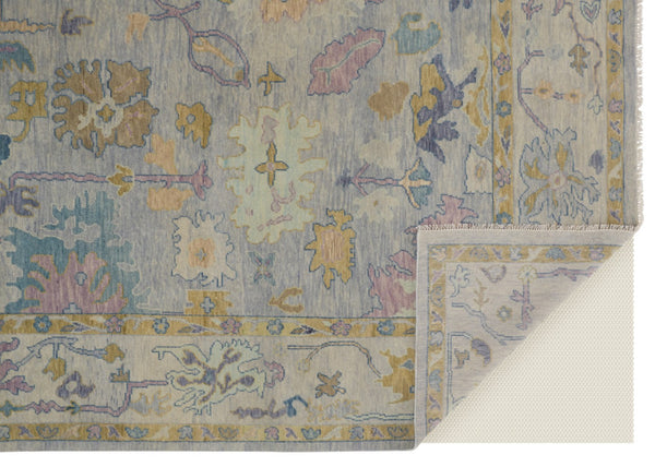 HomeRoots 4' Hand-Knotted Wool Oriental Area Rug in Rich Gold, Blue, and Purple - Timeless Elegance for Any Room 9' X 13' 566252