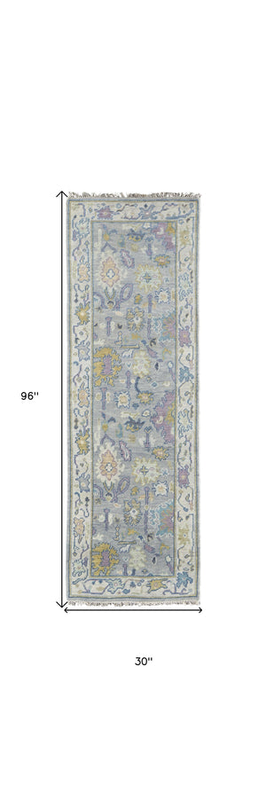 Homeroots 8' Purple Gray And Gold Wool Oriental Hand Knotted Runner Rug With Fringe Gray Wool 566253
