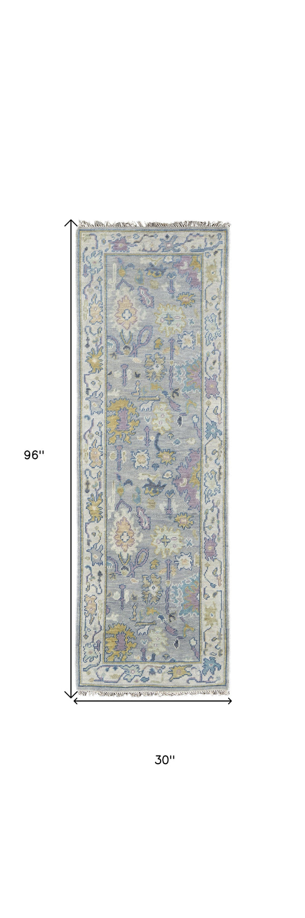 Homeroots 8' Purple Gray And Gold Wool Oriental Hand Knotted Runner Rug With Fringe Gray Wool 566253