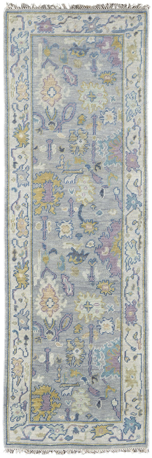 Homeroots 8' Purple Gray And Gold Wool Oriental Hand Knotted Runner Rug With Fringe Gray Wool 566253