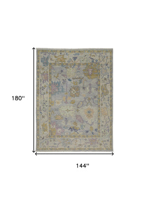 HomeRoots 4' Hand-Knotted Wool Oriental Area Rug in Rich Gold, Blue, and Purple - Timeless Elegance for Any Room 12' X 15' 566254