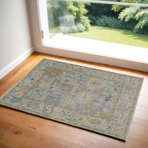 Homeroots 2' X 3' Purple Gray And Gold Wool Oriental Hand Knotted Area Rug With Fringe Gray Wool 566255