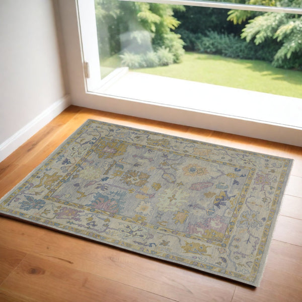 Homeroots 2' X 3' Purple Gray And Gold Wool Oriental Hand Knotted Area Rug With Fringe Gray Wool 566255