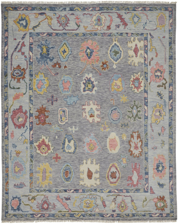 HomeRoots 4' Hand-Knotted Wool Oriental Area Rug in Gray-Blue and Red with Elegant Tasseled Fringe Design 4' X 6' 566256