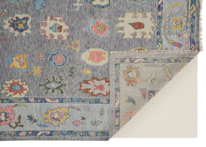 HomeRoots 4' Hand-Knotted Wool Oriental Area Rug in Gray-Blue and Red with Elegant Tasseled Fringe Design 6' X 9' 566257