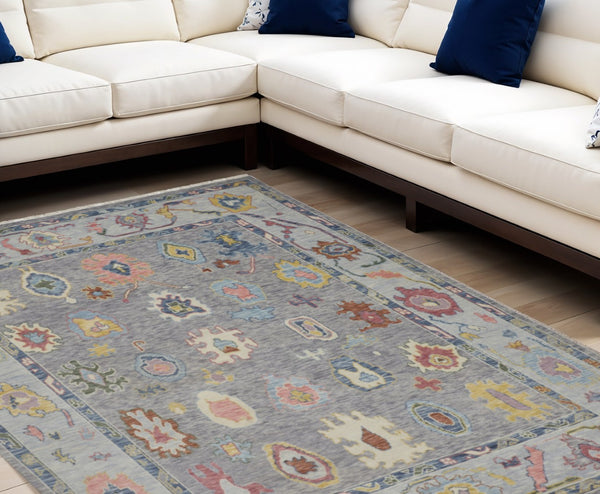 HomeRoots 4' Hand-Knotted Wool Oriental Area Rug in Gray-Blue and Red with Elegant Tasseled Fringe Design 6' X 9' 566257