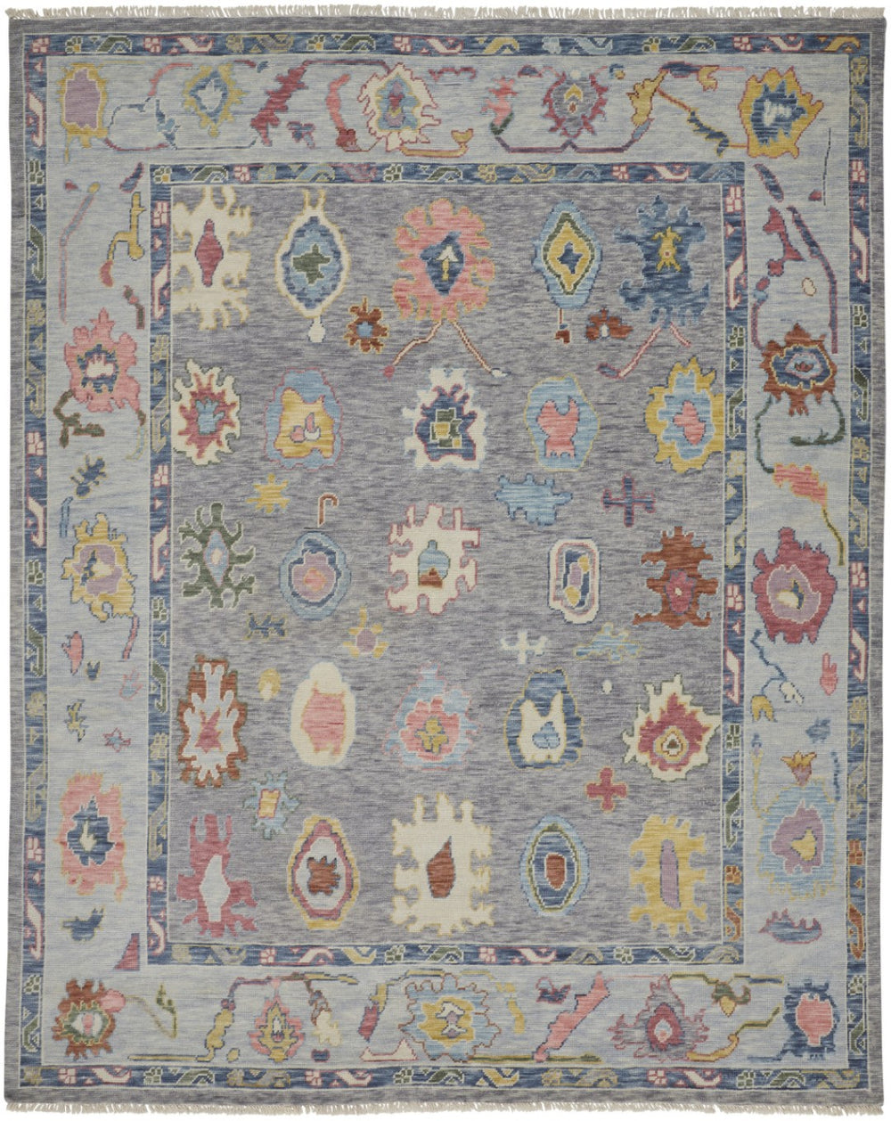 HomeRoots 4' Hand-Knotted Wool Oriental Area Rug in Gray-Blue and Red with Elegant Tasseled Fringe Design 6' X 9' 566257