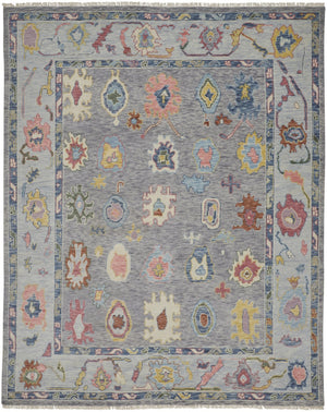 HomeRoots 4' Hand-Knotted Wool Oriental Area Rug in Gray-Blue and Red with Elegant Tasseled Fringe Design 8' X 10' 566258