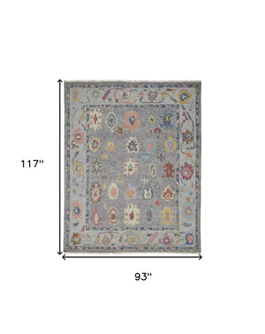 HomeRoots 4' Hand-Knotted Wool Oriental Area Rug in Gray-Blue and Red with Elegant Tasseled Fringe Design 8' X 10' 566258
