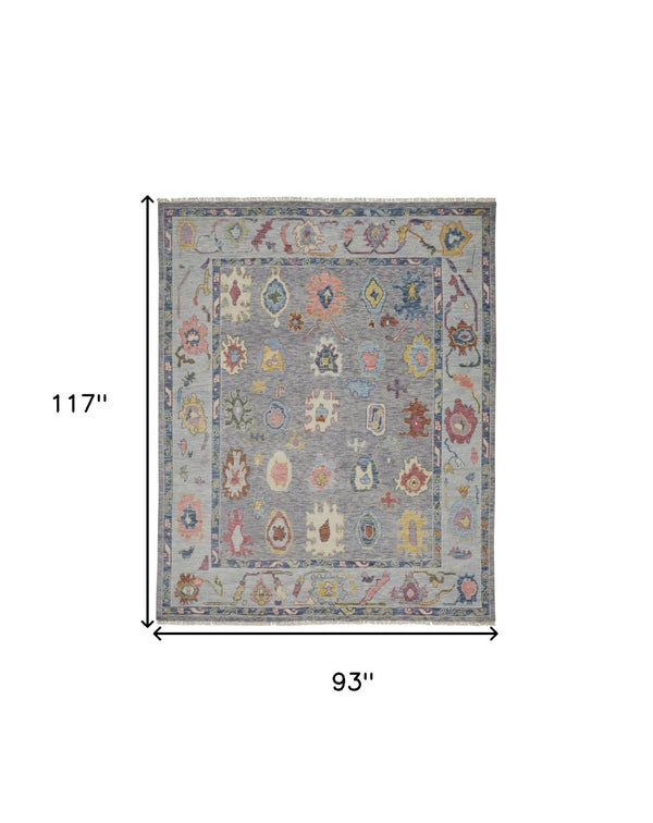 HomeRoots 4' Hand-Knotted Wool Oriental Area Rug in Gray-Blue and Red with Elegant Tasseled Fringe Design 8' X 10' 566258