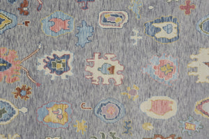 HomeRoots 4' Hand-Knotted Wool Oriental Area Rug in Gray-Blue and Red with Elegant Tasseled Fringe Design 8' X 12' 566259