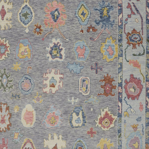 HomeRoots 4' Hand-Knotted Wool Oriental Area Rug in Gray-Blue and Red with Elegant Tasseled Fringe Design 8' X 12' 566259