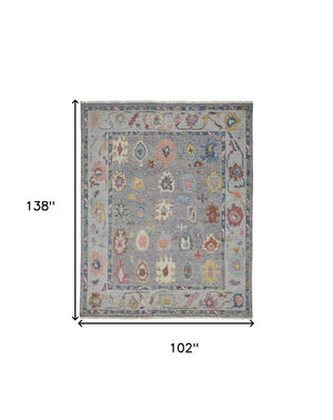 HomeRoots 4' Hand-Knotted Wool Oriental Area Rug in Gray-Blue and Red with Elegant Tasseled Fringe Design 8' X 12' 566259