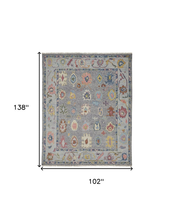HomeRoots 4' Hand-Knotted Wool Oriental Area Rug in Gray-Blue and Red with Elegant Tasseled Fringe Design 8' X 12' 566259