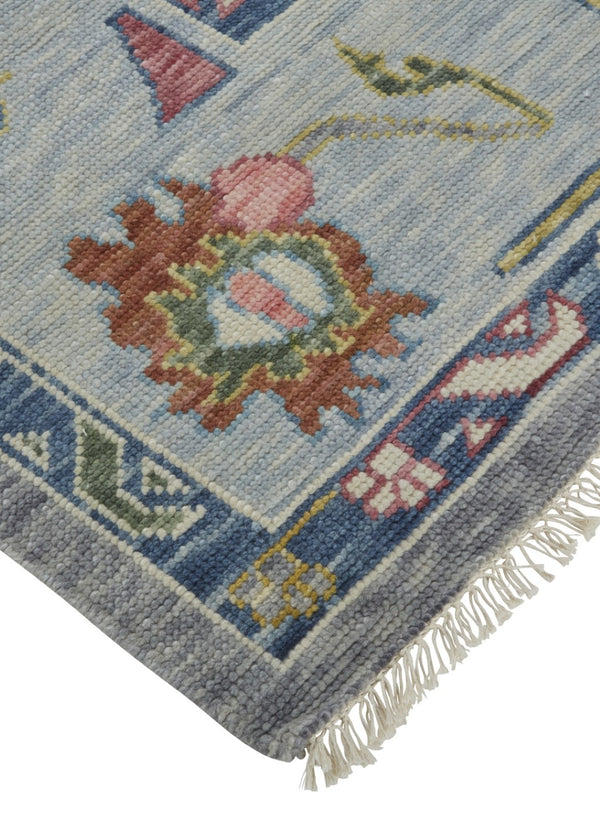 HomeRoots 4' Hand-Knotted Wool Oriental Area Rug in Gray-Blue and Red with Elegant Tasseled Fringe Design 9' X 13' 566260