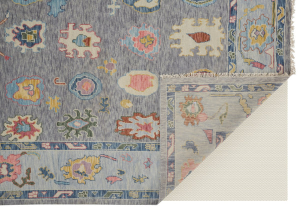 HomeRoots 4' Hand-Knotted Wool Oriental Area Rug in Gray-Blue and Red with Elegant Tasseled Fringe Design 9' X 13' 566260