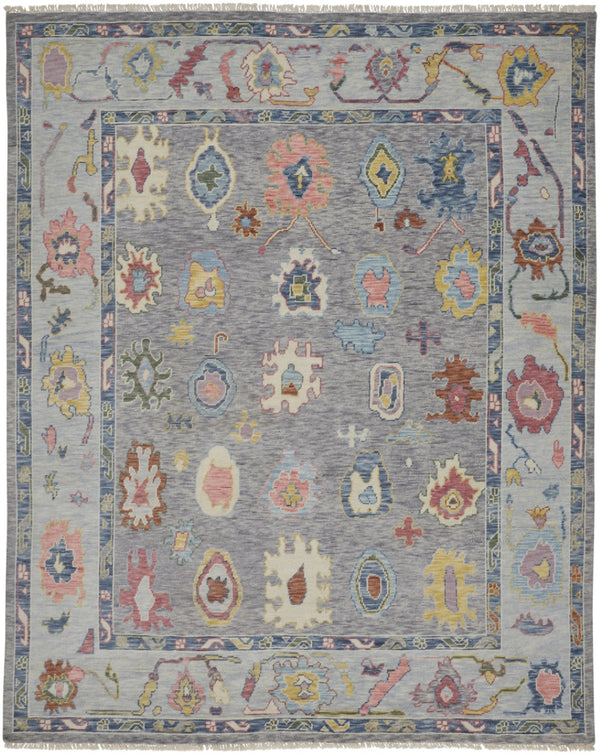 HomeRoots 4' Hand-Knotted Wool Oriental Area Rug in Gray-Blue and Red with Elegant Tasseled Fringe Design 9' X 13' 566260