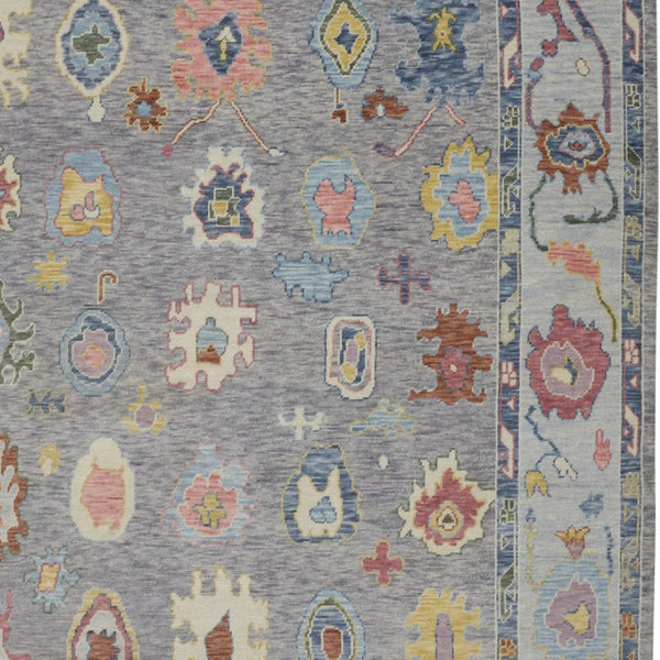 HomeRoots 4' Hand-Knotted Wool Oriental Area Rug in Gray-Blue and Red with Elegant Tasseled Fringe Design 9' X 13' 566260