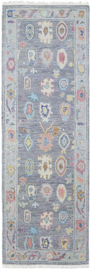 HomeRoots 4' Hand-Knotted Wool Oriental Area Rug in Gray-Blue and Red with Elegant Tasseled Fringe Design 8' Runner 566261