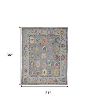 HomeRoots 4' Hand-Knotted Wool Oriental Area Rug in Gray-Blue and Red with Elegant Tasseled Fringe Design 2' X 3' 566263